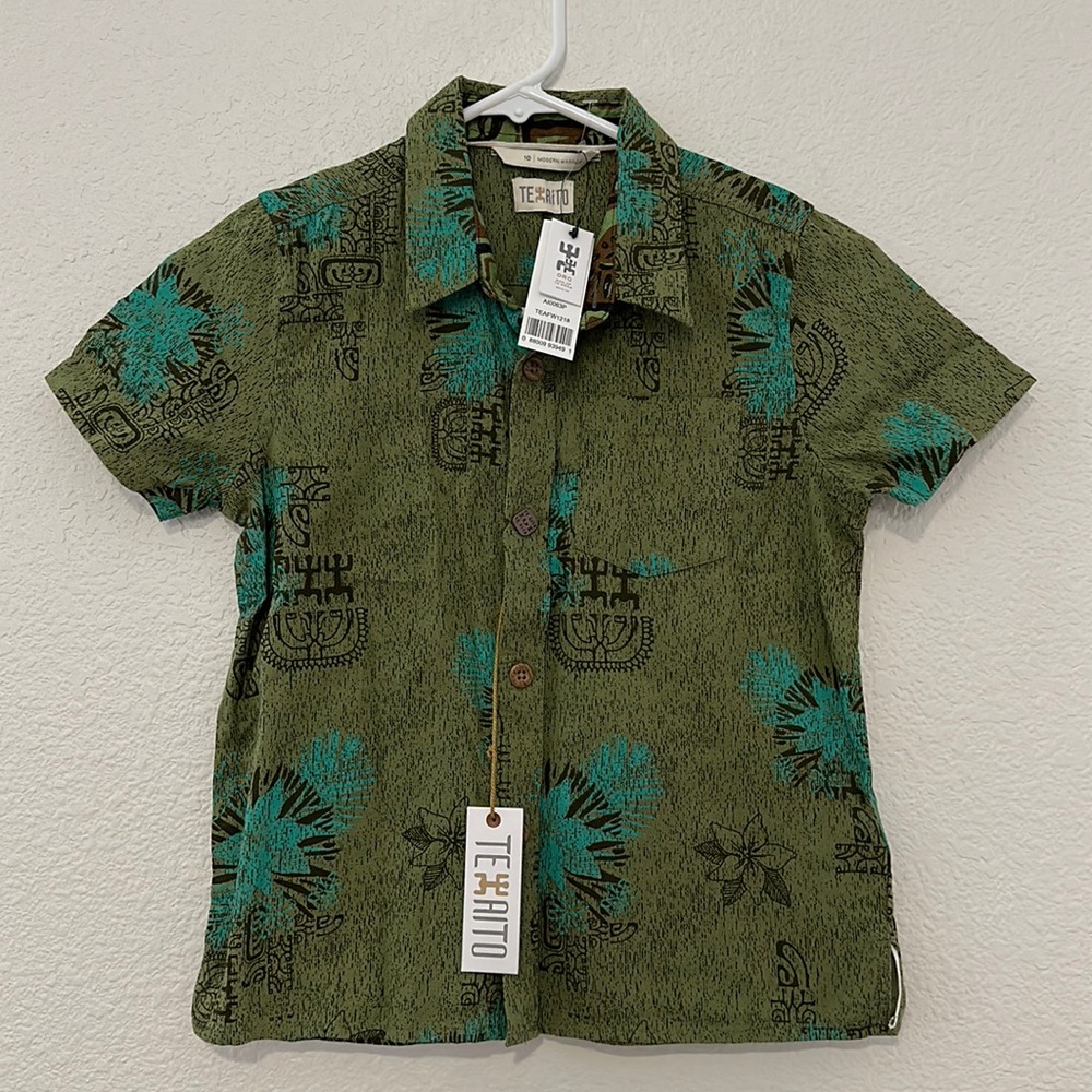 NEW Teaito Olive Green Boys Collared Shirt (Size 10)